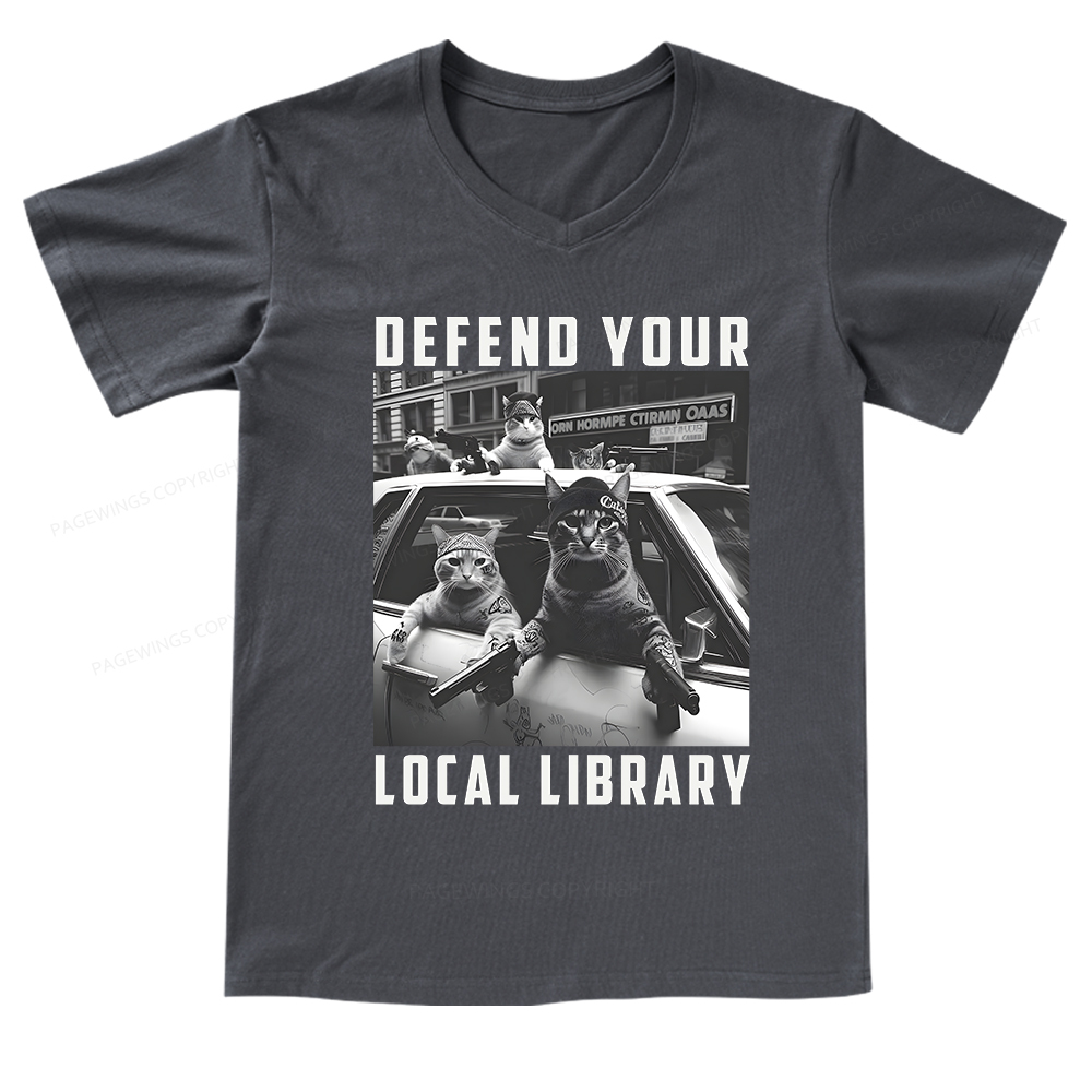 Pagewings Defend Your Local Library V-neck T-shirt