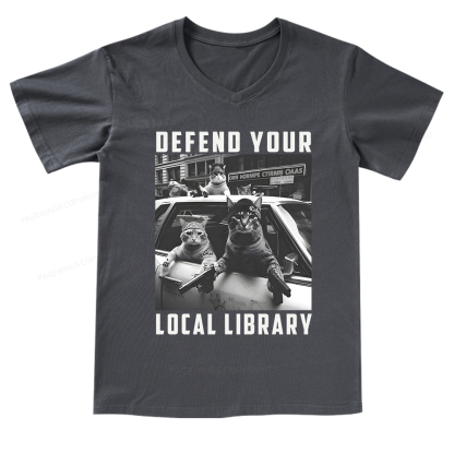 Pagewings Defend Your Local Library V-neck T-shirt