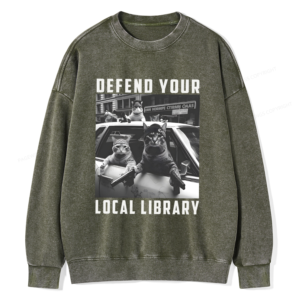 Pagewings Defend Your Local Library Unisex Washed Sweatshirt