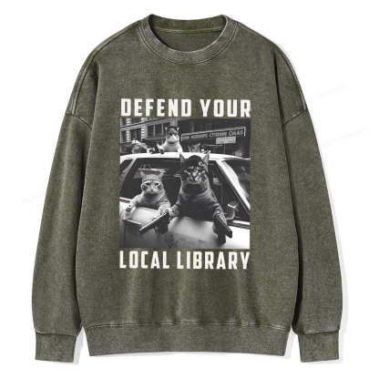 Pagewings Defend Your Local Library Unisex Washed Sweatshirt