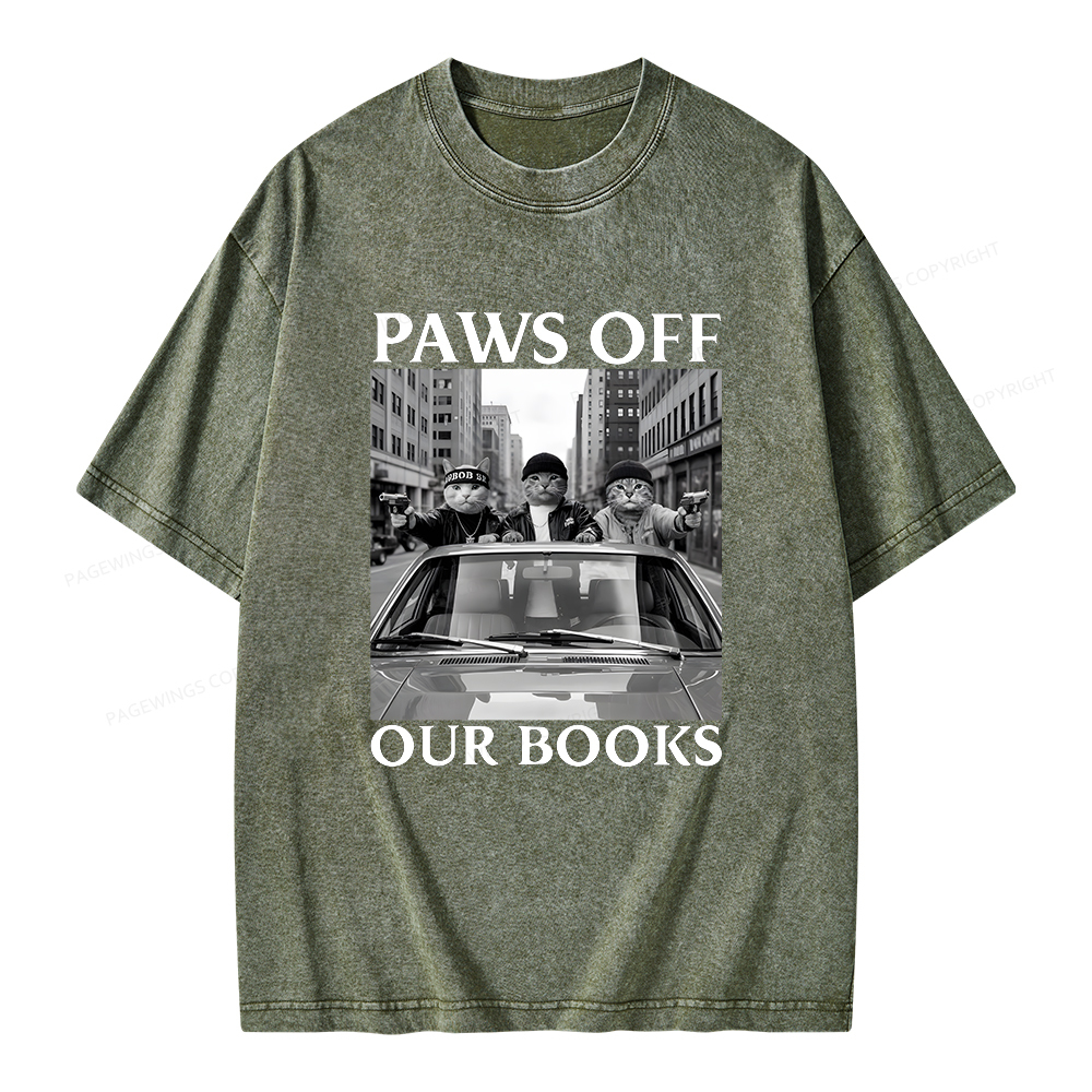 Pagewings Paws Off Our Books Unisex Washed T-shirt