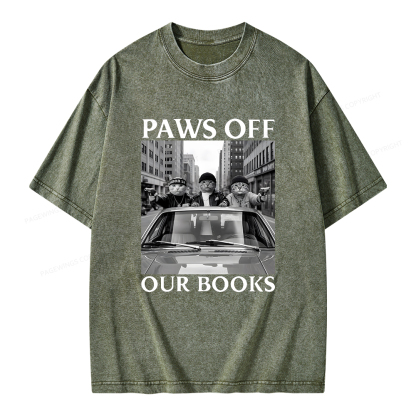 Pagewings Paws Off Our Books Unisex Washed T-shirt