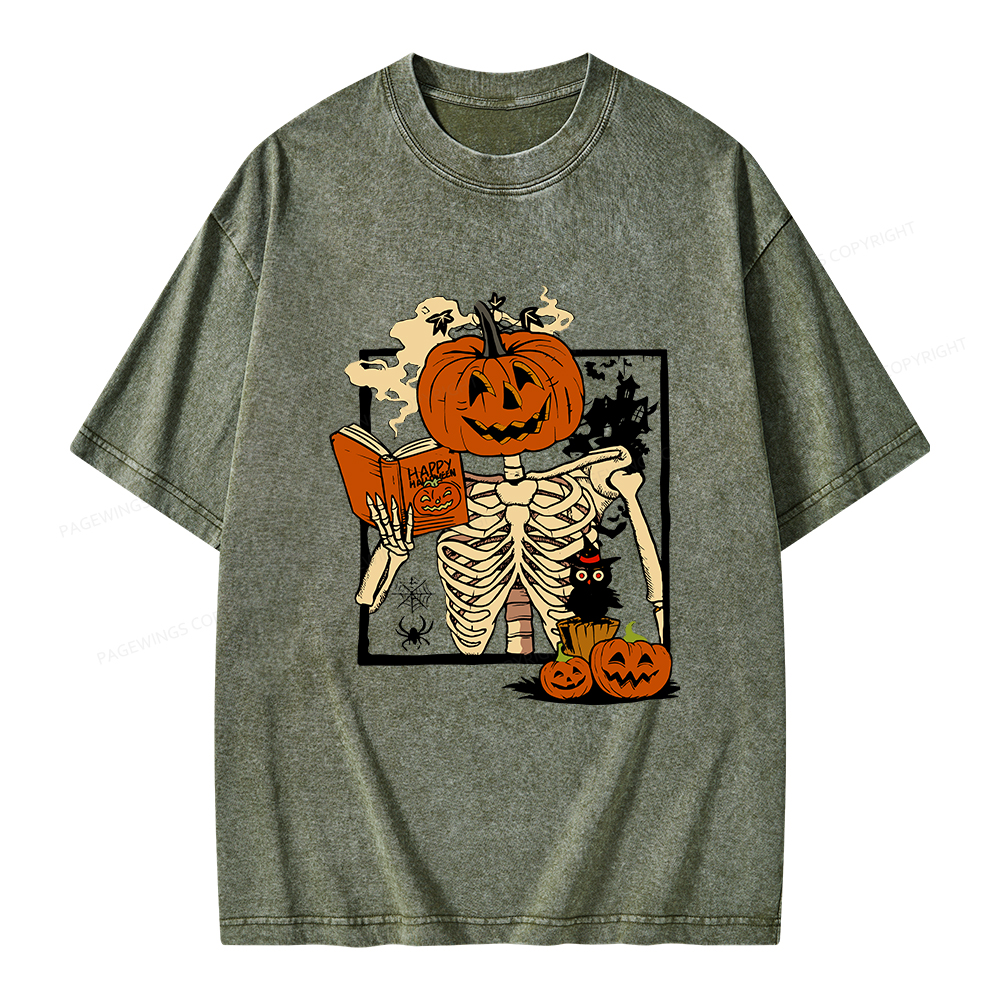 Pagewings Halloween Pumpkin Reader Unisex Washed T-shirt