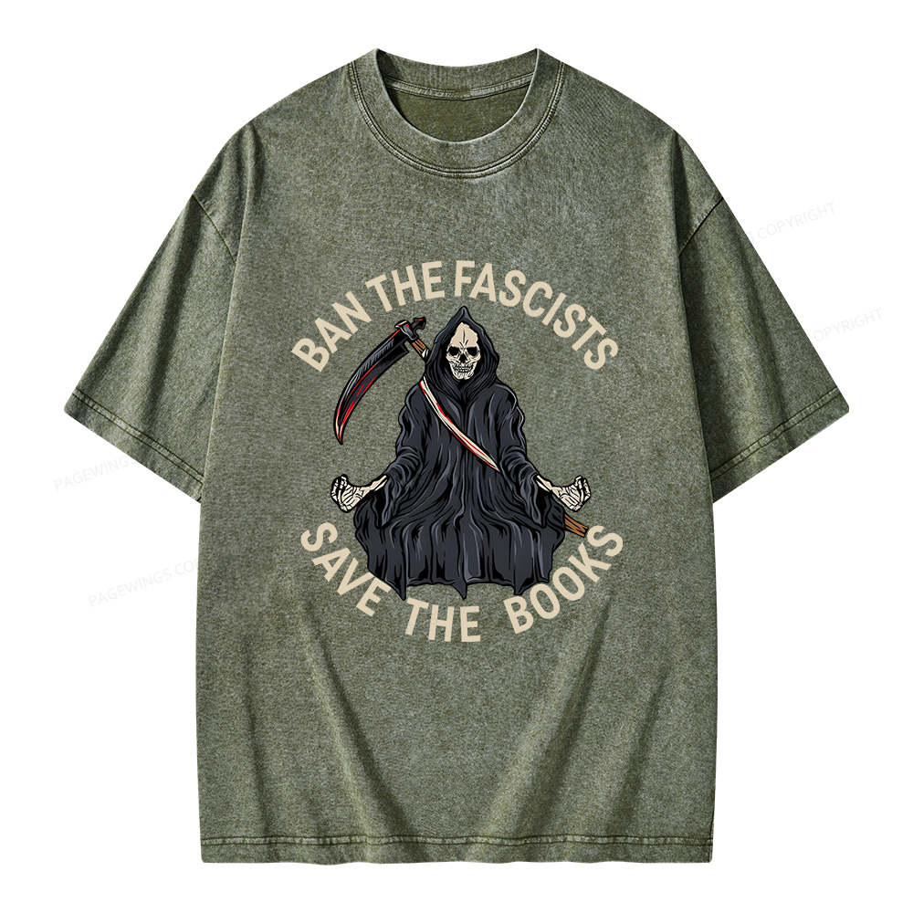 Pagewings Ban The Fascists Save The Books Unisex Washed T-shirt