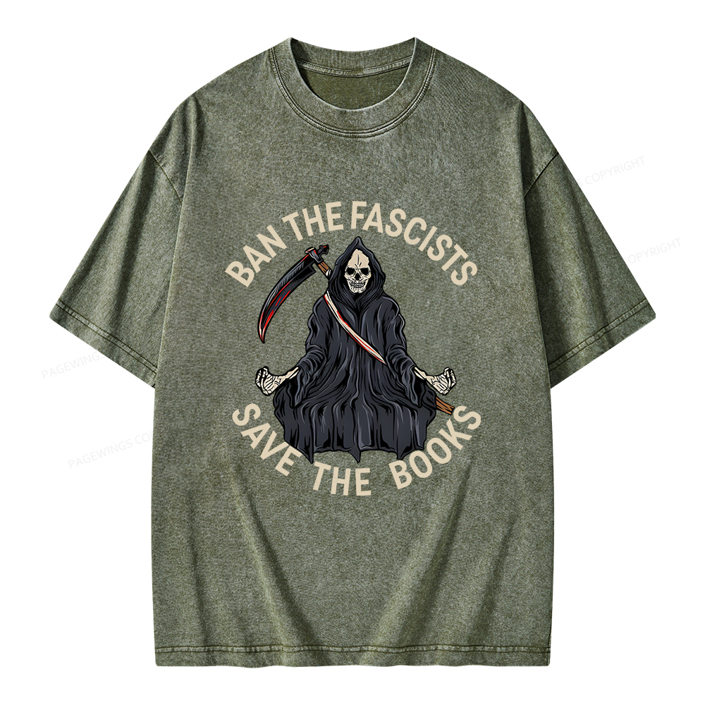 Pagewings Ban The Fascists Save The Books Unisex Washed T-shirt