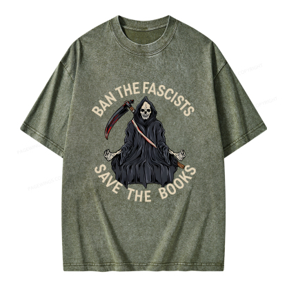 Pagewings Ban The Fascists Save The Books Unisex Washed T-shirt