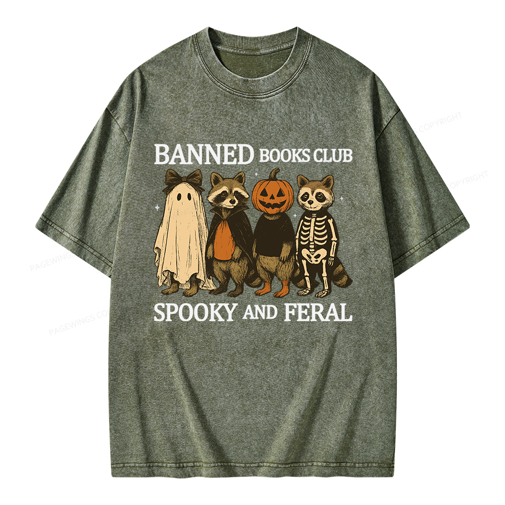Pagewings Banned Books Club Spooky And Feral Unisex Washed T-shirt