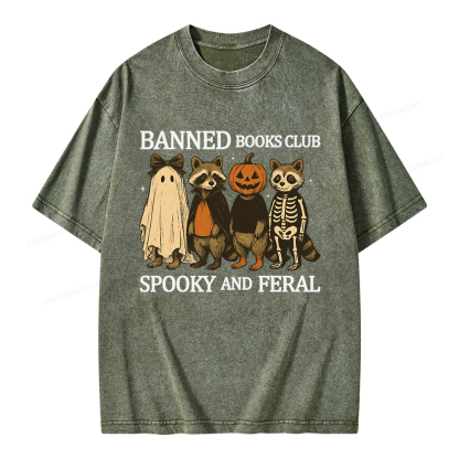 Pagewings Banned Books Club Spooky And Feral Unisex Washed T-shirt