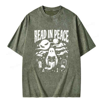 Pagewings  Halloween Read In Peace Ghost Reading Unisex Washed T-shirt