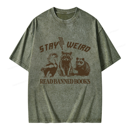 Pagewings Stay Weird Read Banned Books Unisex Washed T-shirt