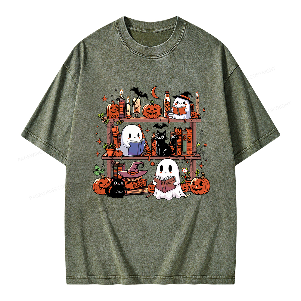 Pagewings Halloween Library Unisex Washed T-shirt