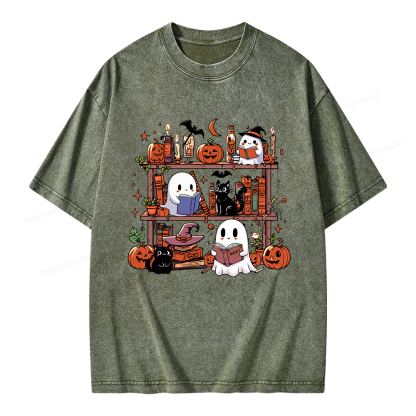 Pagewings Halloween Library Unisex Washed T-shirt
