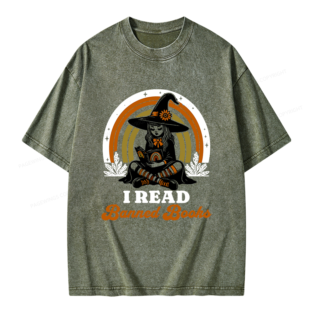 Pagewings I Read Banned Books Unisex Washed T-shirt