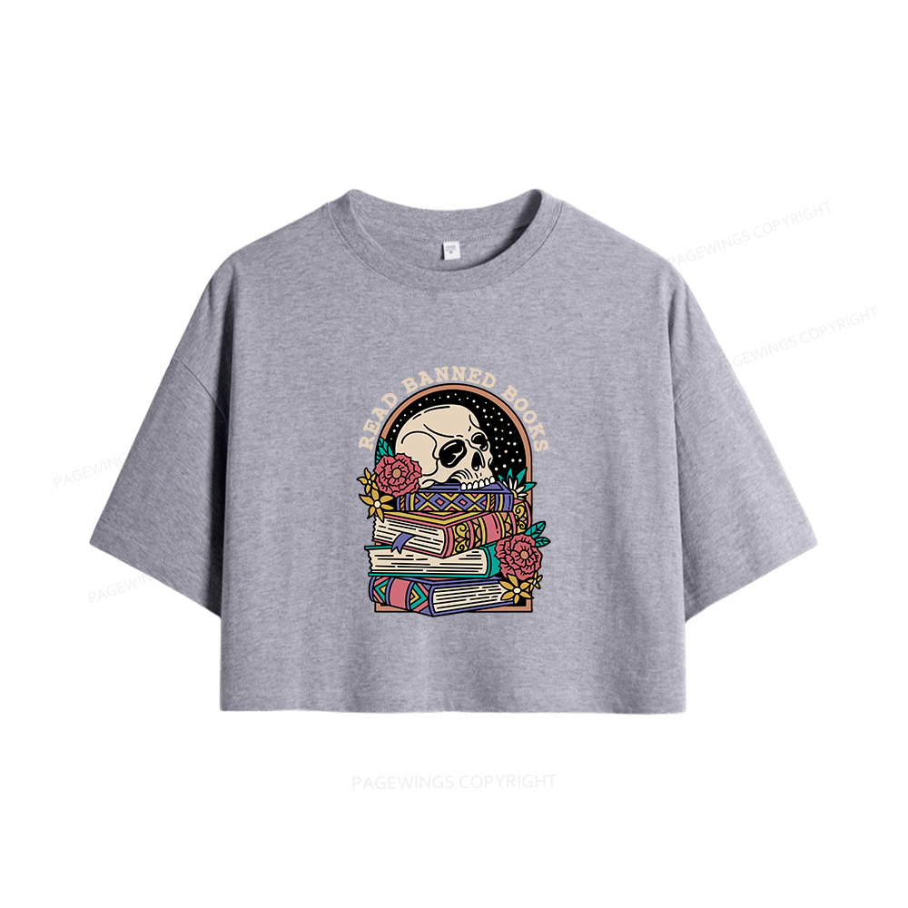 Pagewings Read Banned Book Floral Women Crop Tops