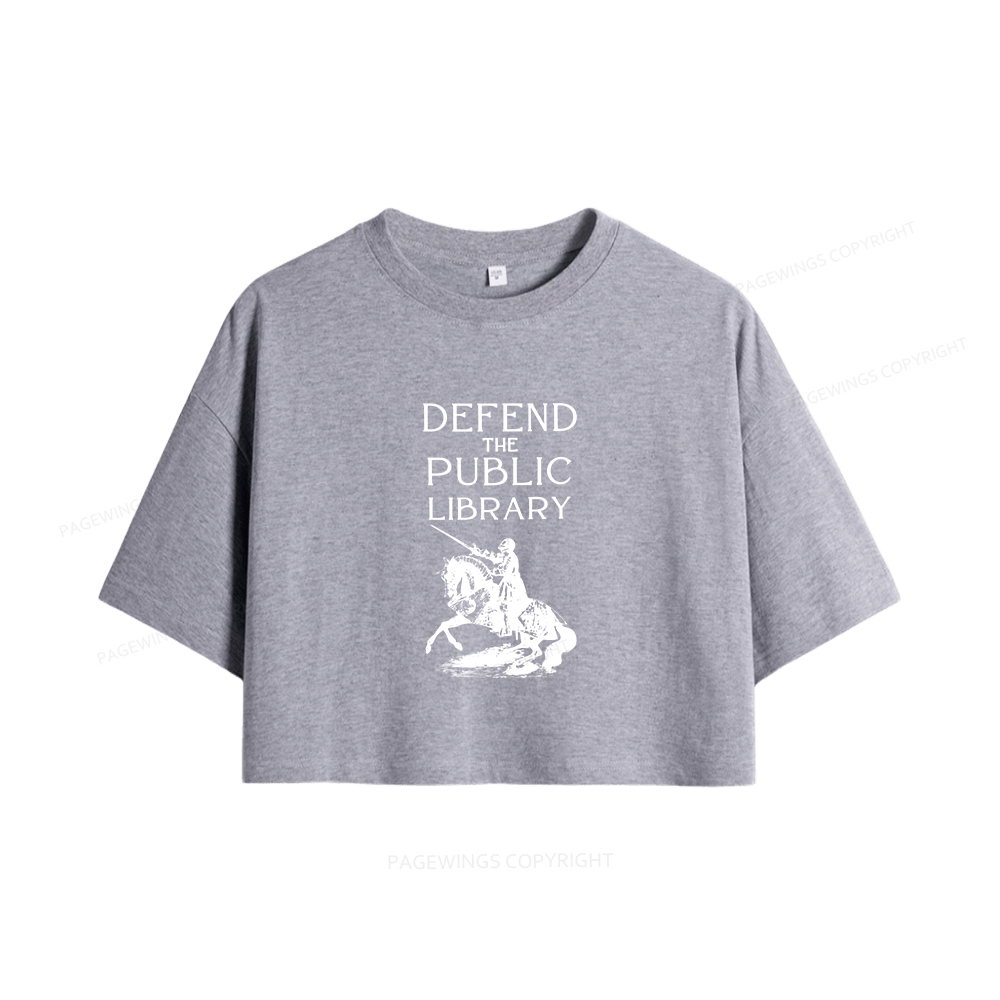 Pagewings Defend The Public Library Women Crop Tops