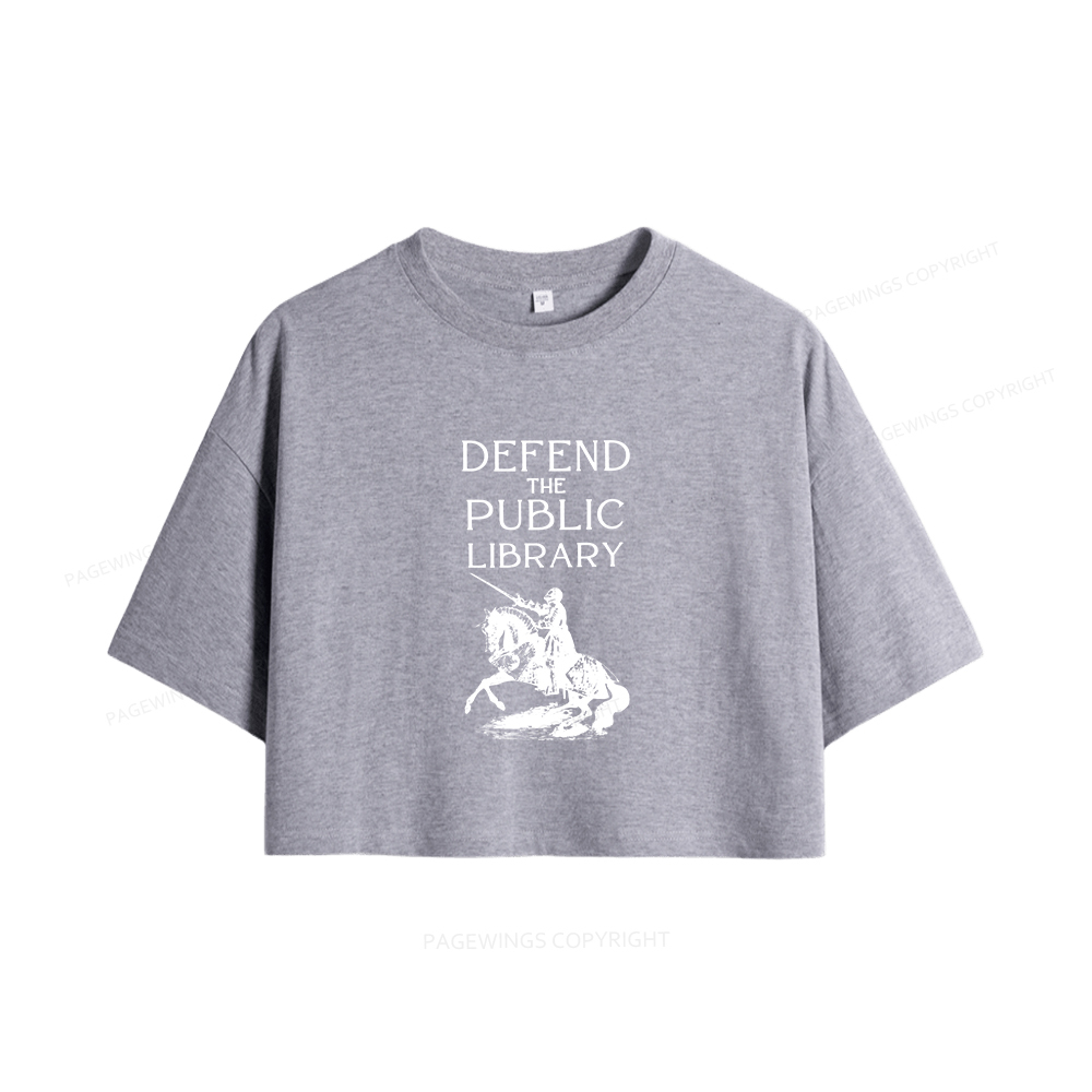 Pagewings Defend The Public Library Women Crop Tops