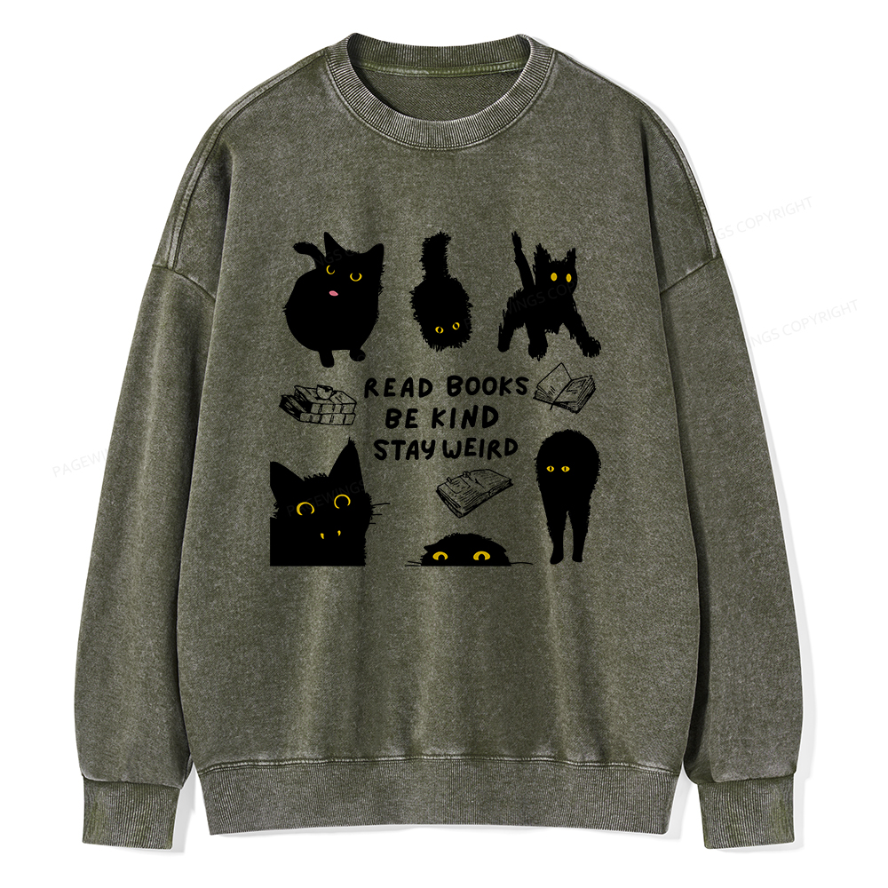 Pagewings Read Books Be Kind Stay Weird Unisex Washed Sweatshirt
