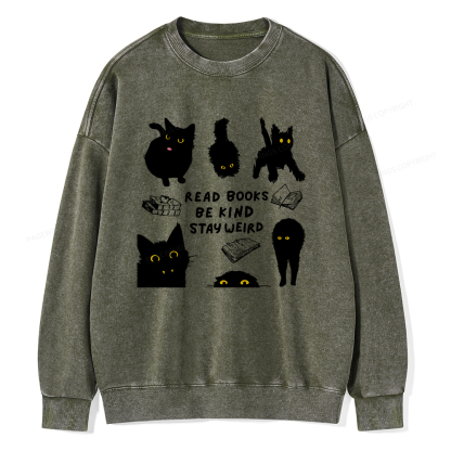 Pagewings Read Books Be Kind Stay Weird Unisex Washed Sweatshirt