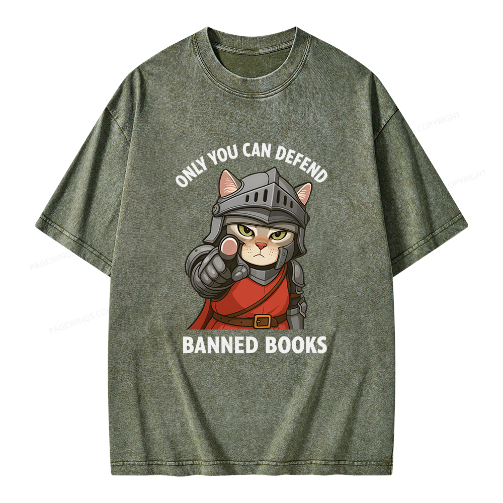 Pagewings Only You Can Defend Banned Books Unisex Washed T-shirt