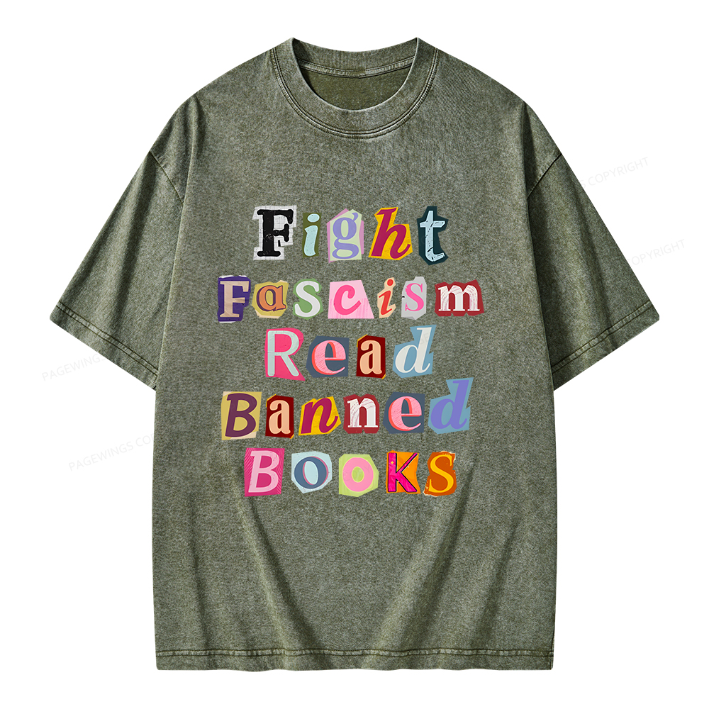 Pagewings Fight Fascism Read Books Unisex Washed T-shirt