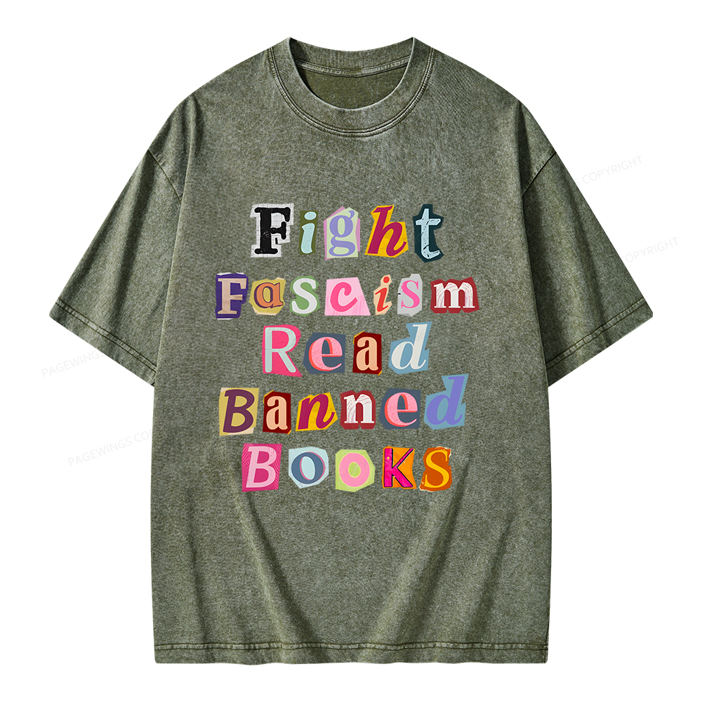Pagewings Fight Fascism Read Books Unisex Washed T-shirt