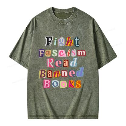 Pagewings Fight Fascism Read Books Unisex Washed T-shirt