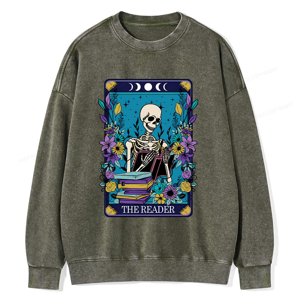 Pagewings The Reader Tarot Card Shirt Unisex Washed Sweatshirt
