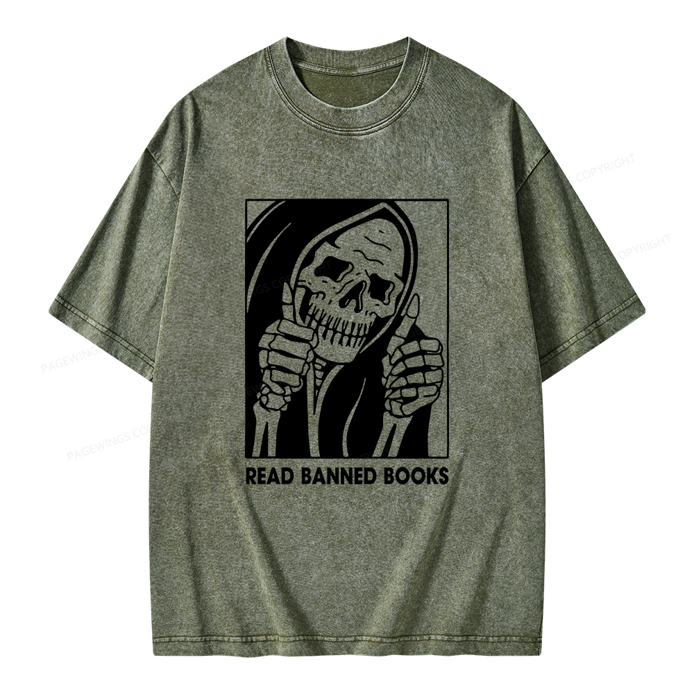 Pagewings Read Banned Books Unisex Washed T-shirt