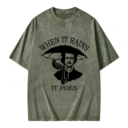 Pagewings When It Rains It Poes Unisex Washed T-shirt