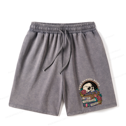 Pagewings Read Banned Book Floral  Unisex Washed Shorts