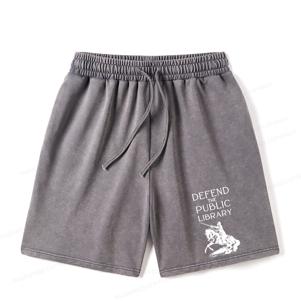 Pagewings Defend The Public Library Unisex Washed Shorts