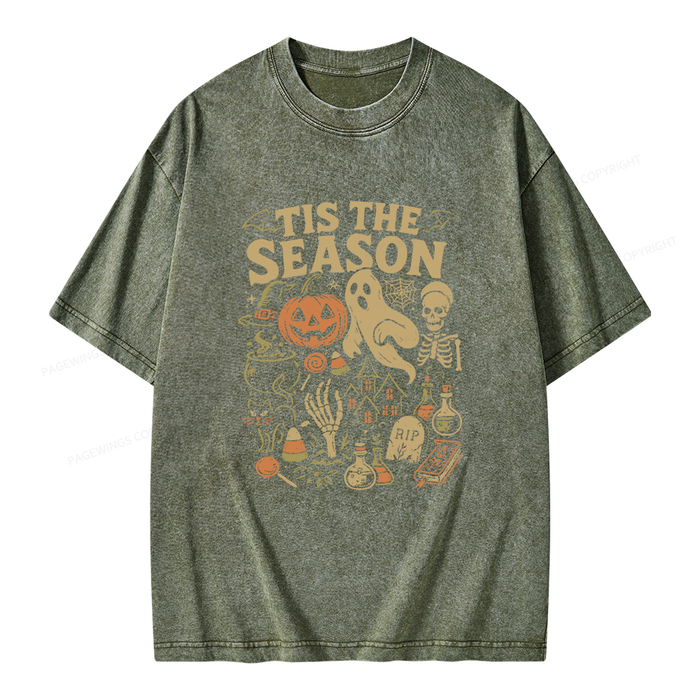 Pagewings Tis The Season Halloween Unisex Washed T-shirt