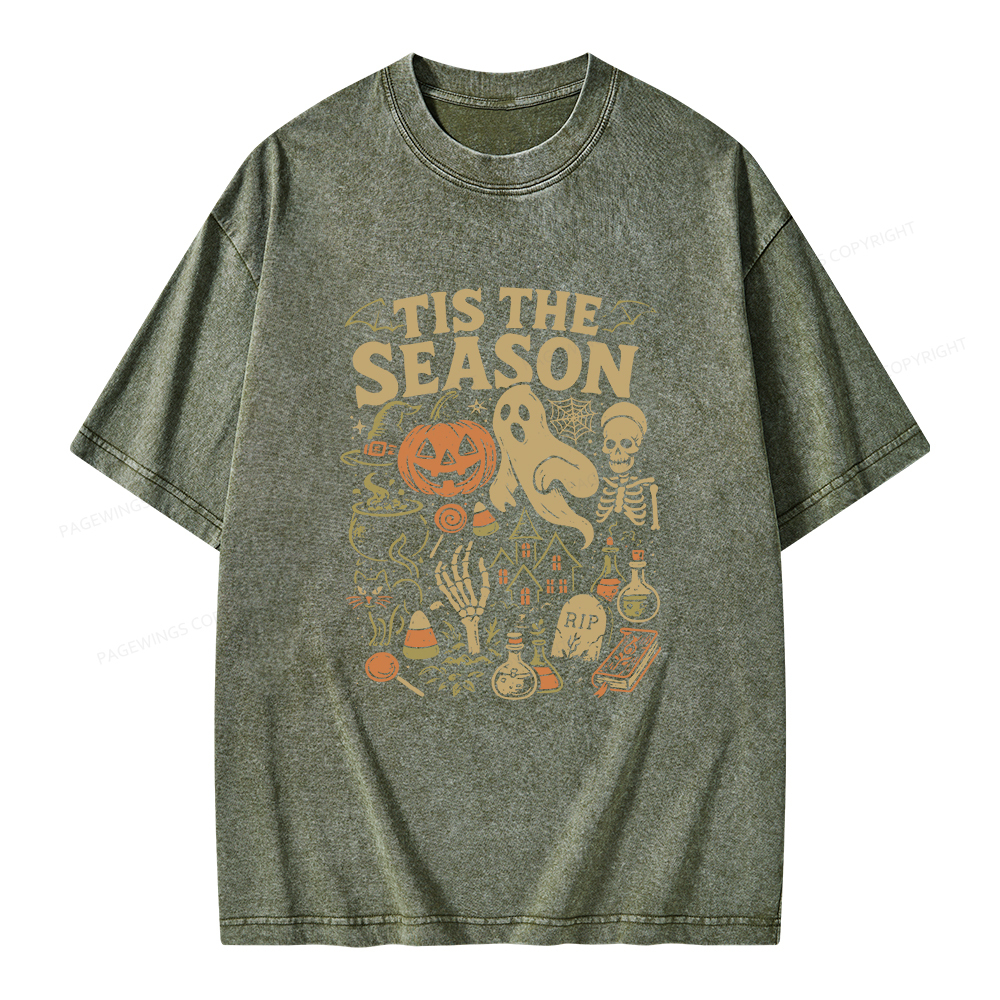 Pagewings Tis The Season Halloween Unisex Washed T-shirt