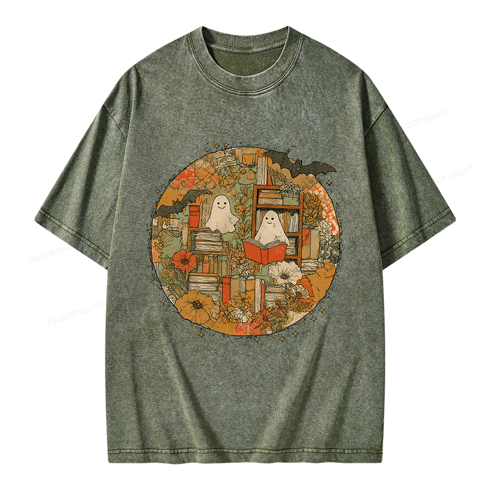 Pagewings Spooky boo Reading Unisex Washed T-shirt