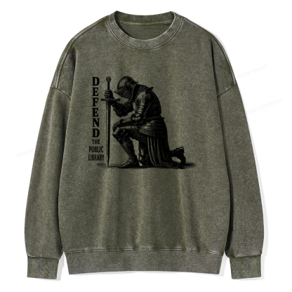 Pagewings Defend the Public Library Unisex Washed Sweatshirt