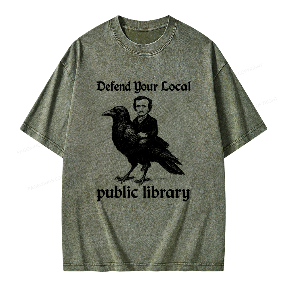 Pagewings Defend Your Local Public Library Unisex Washed T-shirt