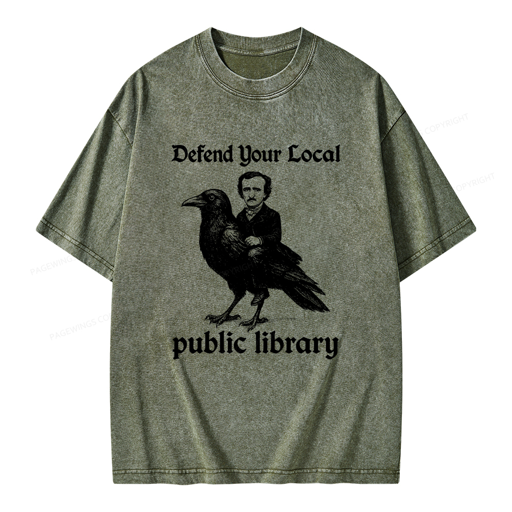 Pagewings Defend Your Local Public Library Unisex Washed T-shirt