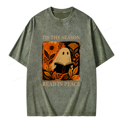 Pagewings Tis The Season Read In Peace Unisex Washed T-shirt