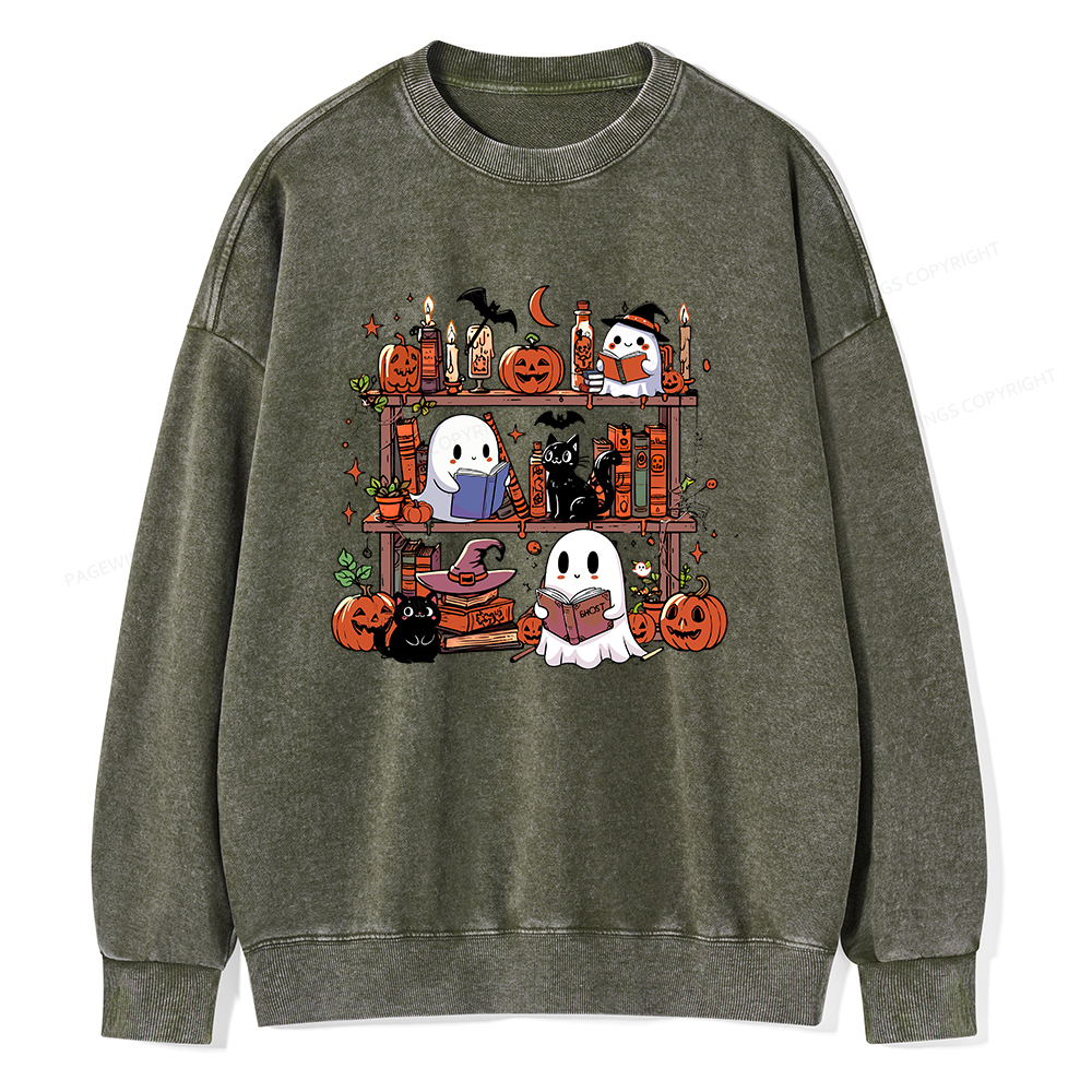 Pagewings Halloween Library Unisex Washed Sweatshirt