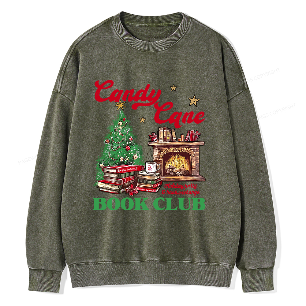 Pagewings Candy Cane Christmas Book Club Unisex Washed Sweatshirt