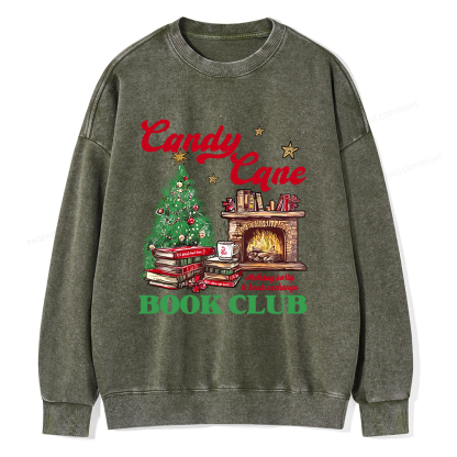 Pagewings Candy Cane Christmas Book Club Unisex Washed Sweatshirt