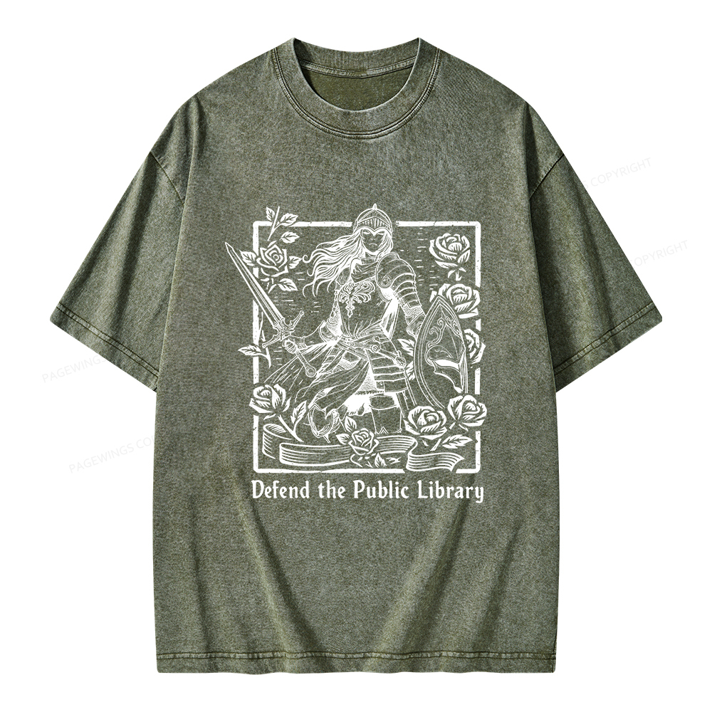 Pagewings Defend The Public Library Unisex Washed T-shirt