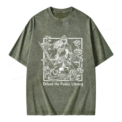 Pagewings Defend The Public Library Unisex Washed T-shirt