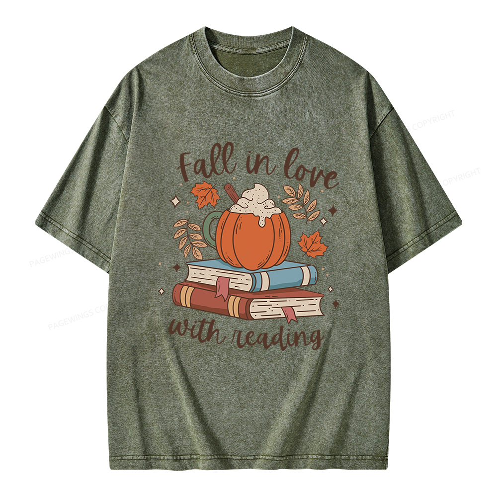 Pagewings Thanksgiving Fall in Love with Reading Unisex Washed T-shirt