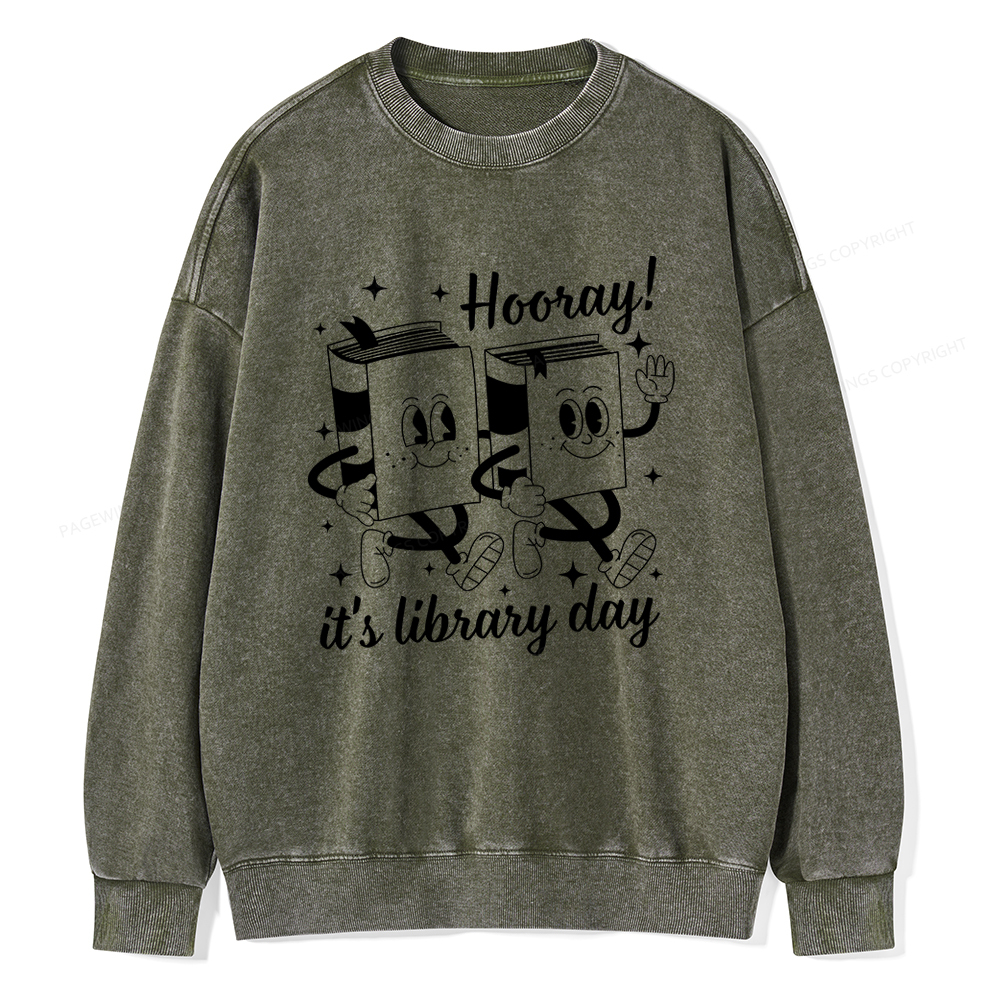 Pagewings School Librarian Shirt, Library Shirt Unisex Washed Sweatshirt