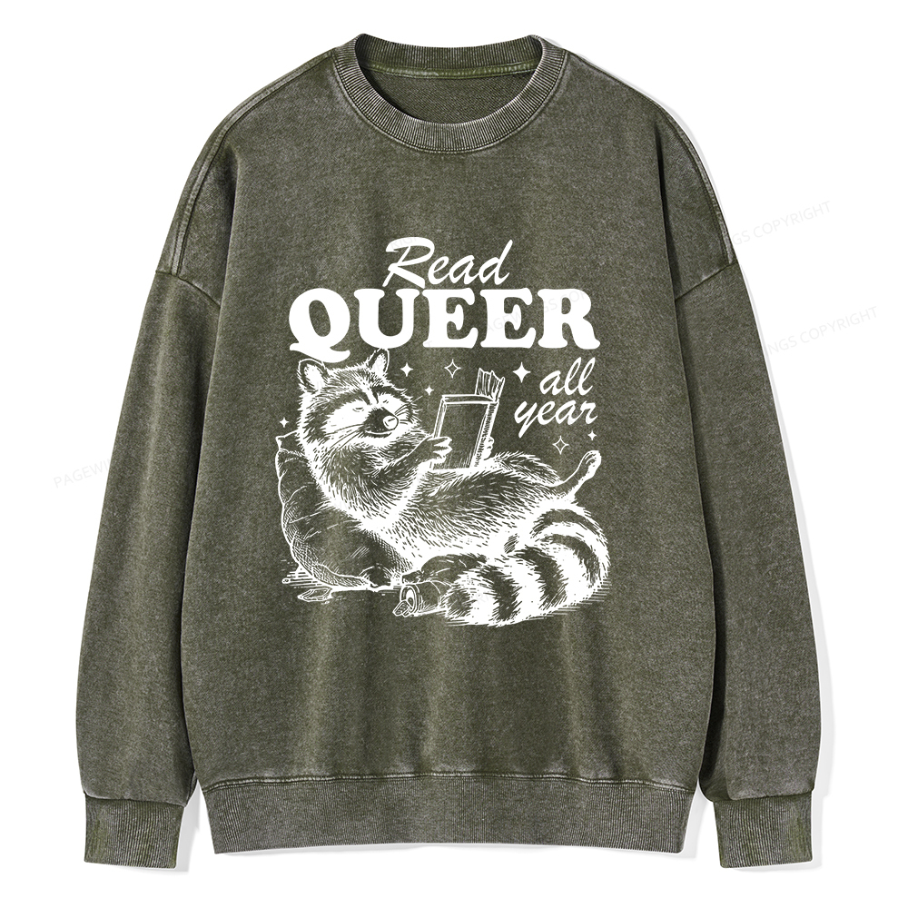 Pagewings Read Queer All Year Unisex Washed Sweatshirt