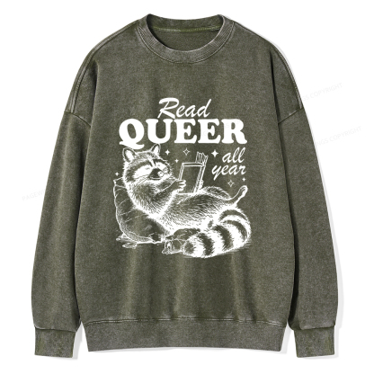 Pagewings Read Queer All Year Unisex Washed Sweatshirt