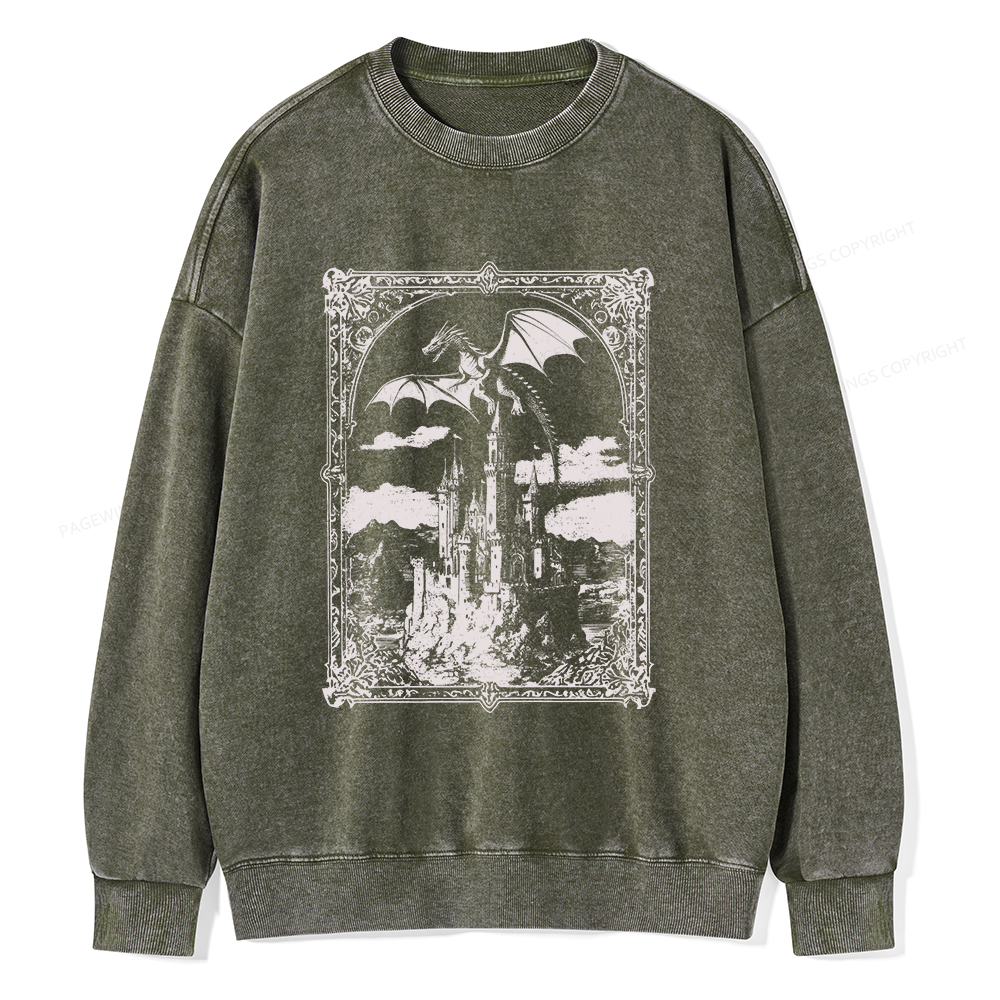 Pagewings Vintage Dragon Unisex Washed Sweatshirt