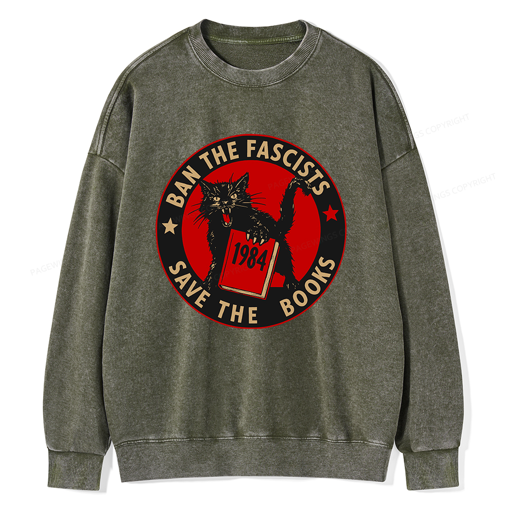Pagewings Ban The Fascists Save The Books Unisex Washed Sweatshirt