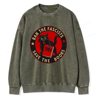 Pagewings Ban The Fascists Save The Books Unisex Washed Sweatshirt